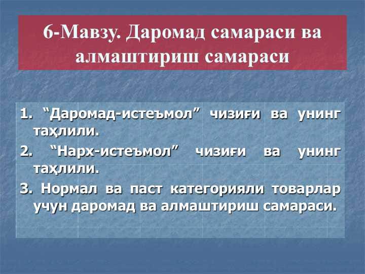 DAROMAD SAMARASI VA ALMASHTIRISH SAMARASI