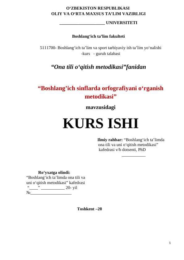 Boshlang’ich sinflarda orfografiyani o‘rganish metodikasi