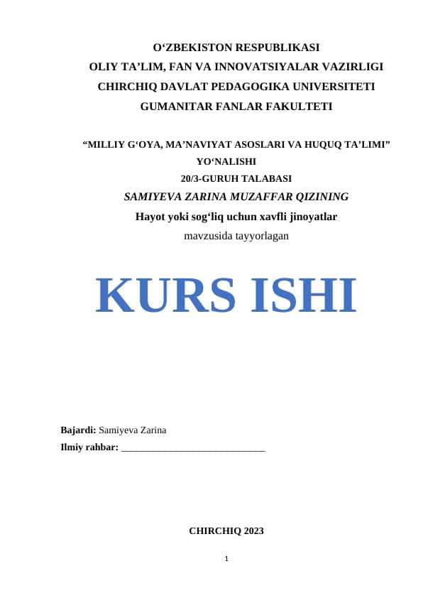 Hayot yoki sog‘liq uchun xavfli jinoyatlar