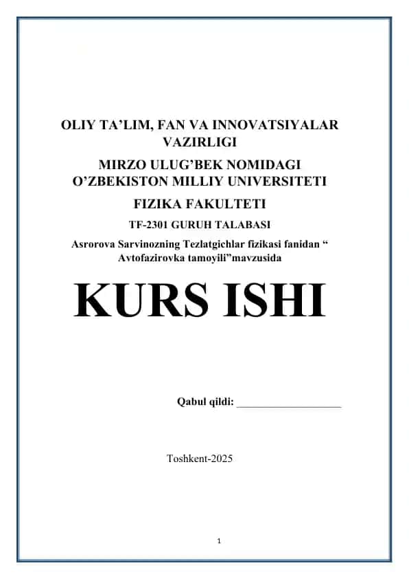 “Avtofazirovka tamoyili” mavzusida KURS ISHI