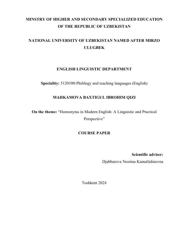 "Homonyms in Modern English: A Linguistic and Practical Perspective"