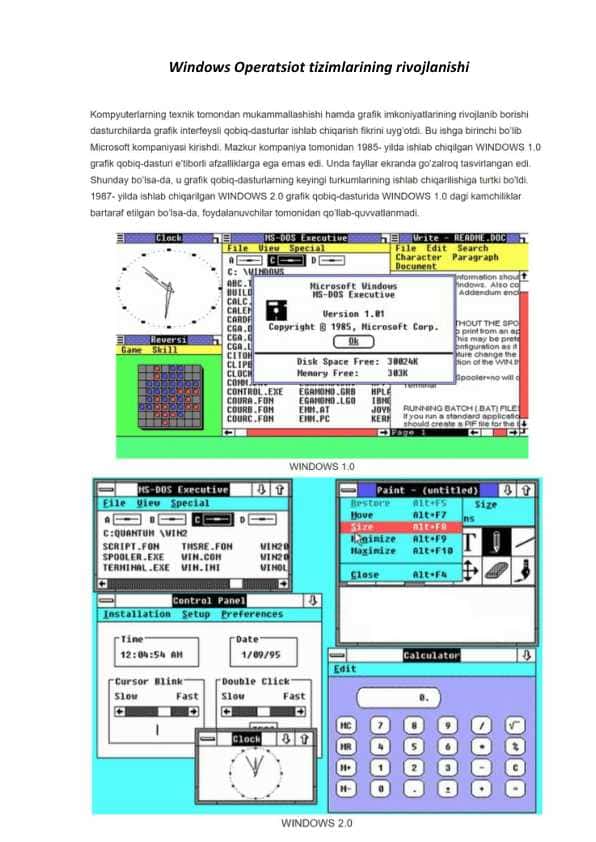 WINDOWS OPERATSION TIZIMLARNING RIVOJLANISHI