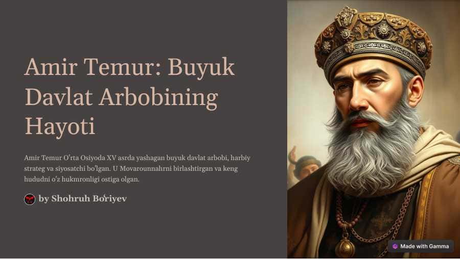 Amir Temur buyuk davlat arbobi mavzusidagi taqdimot