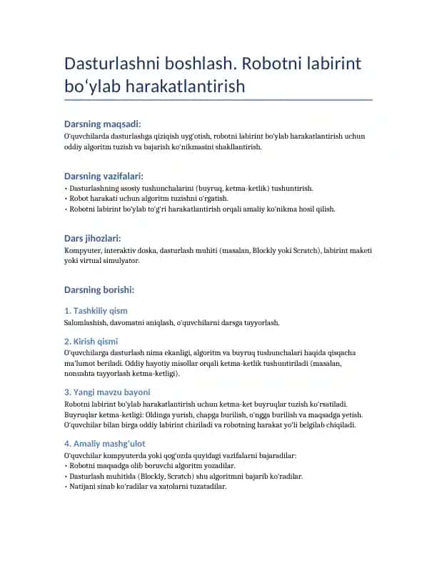 Dasturlashni boshlash. Robotni labirint bo‘ylab harakatlantirish