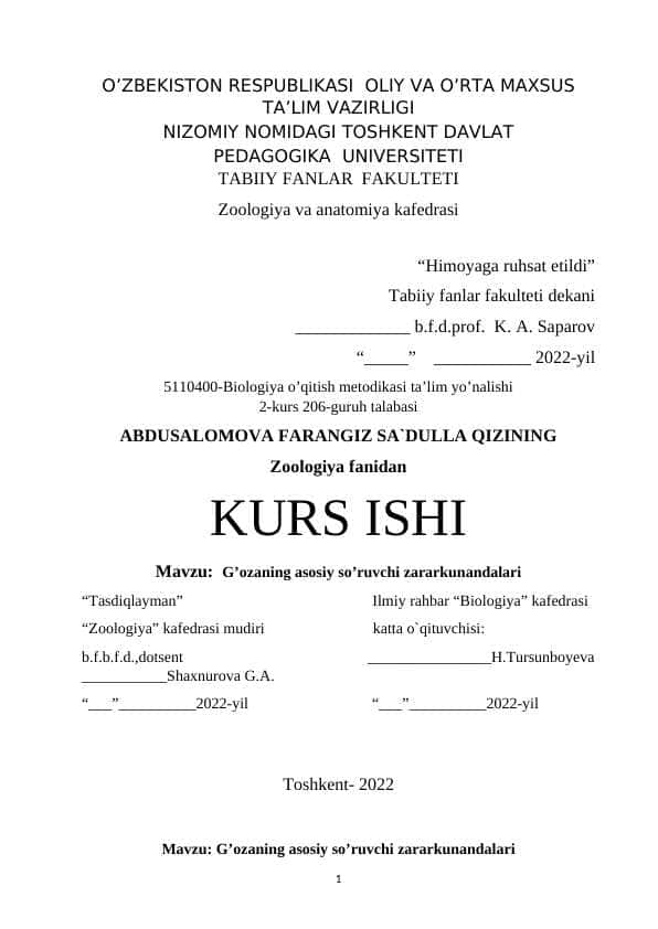 G’ozaning asosiy so’ruvchi zararkunandalari