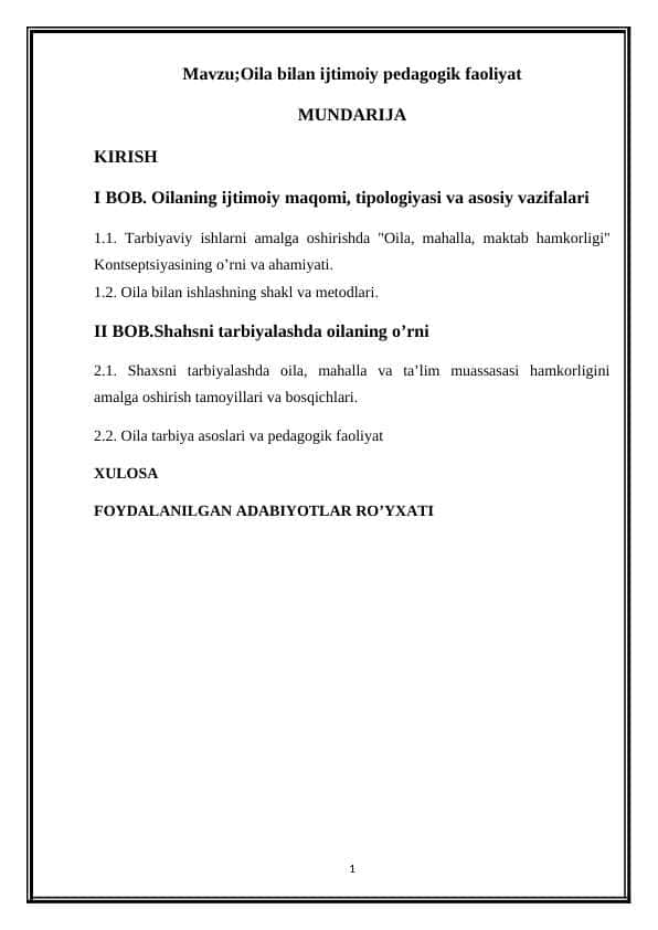 Oila bilan ijtimoiy pedagogik faoliyat