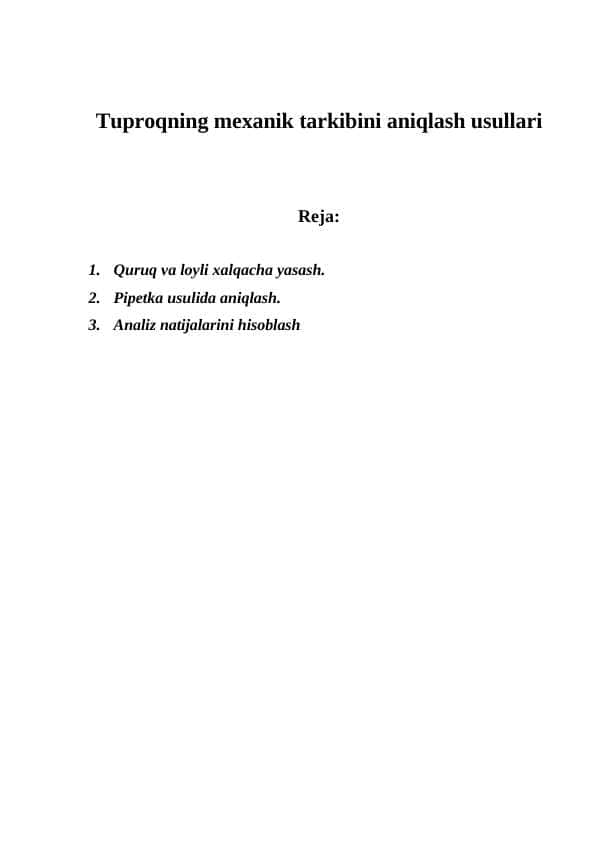 Tuproq mexanik tarkibini aniqlash usullari