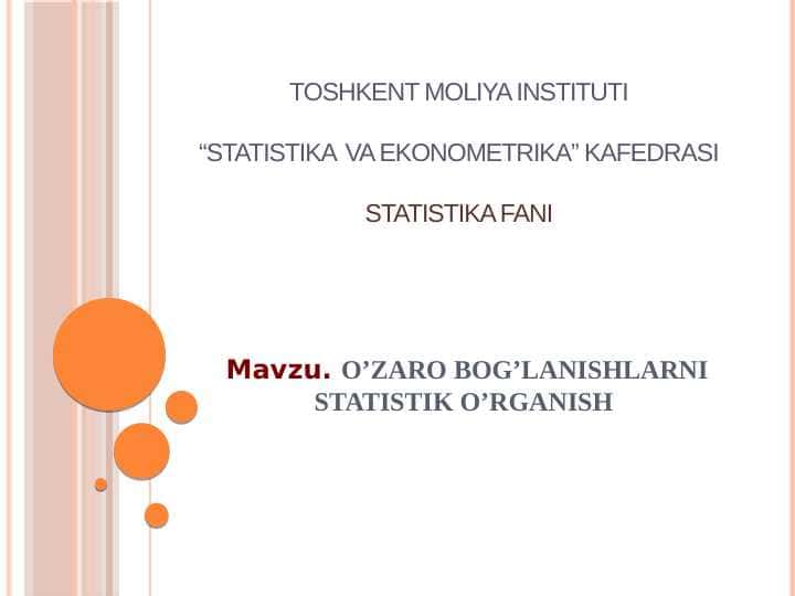 O’zaro bog’lanishlarni statistik o’rganish