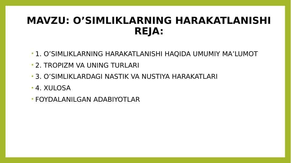 O’SIMLIKLARNING HARAKATLANISHI