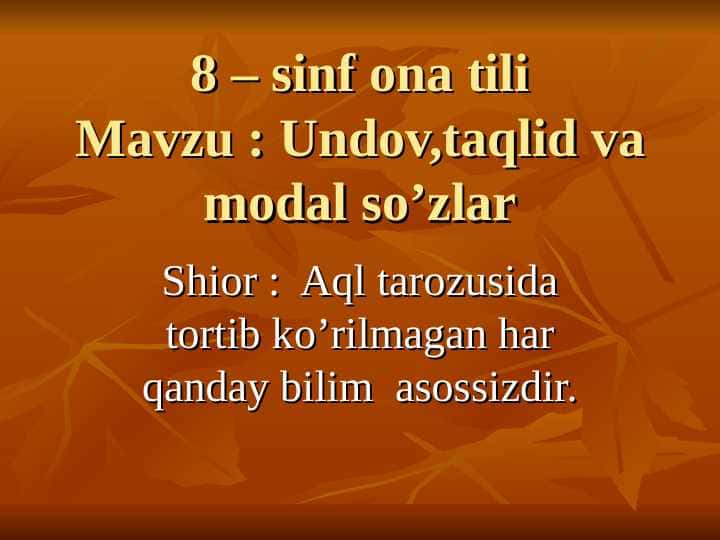 Undov,taqlid va modal so’zlar