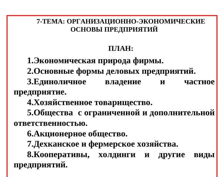 ОРГАНИЗАЦИОННО-ЭКОНОМИЧЕСКИЕ ОСНОВЫ ПРЕДПРИЯТИЙ