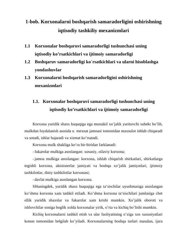 Korxonalarni boshqarish samaradorligini oshirishning iqtisodiy tashkiliy mexanizmlari