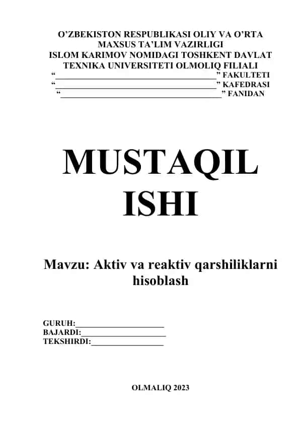 Aktiv va reaktiv qarshiliklarni hisoblash