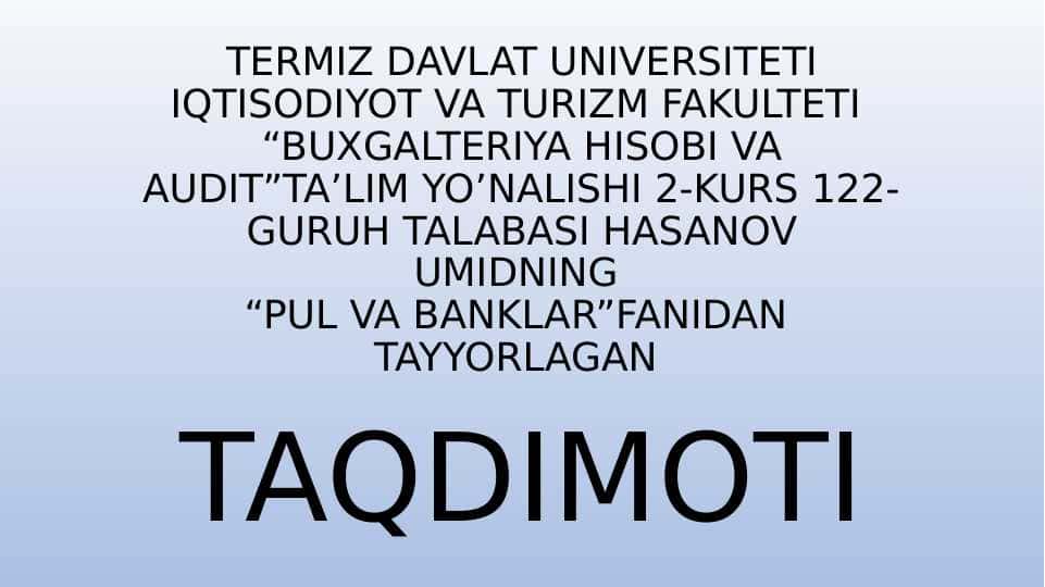 PUL AYLANMASI VA UNING TARKIBI