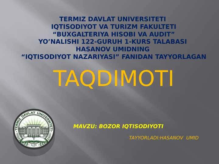 BOZOR IQTISODIYOTI