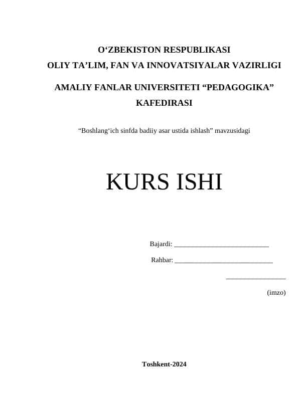 Boshlang‘ich sinfda badiiy asar ustida ishlash