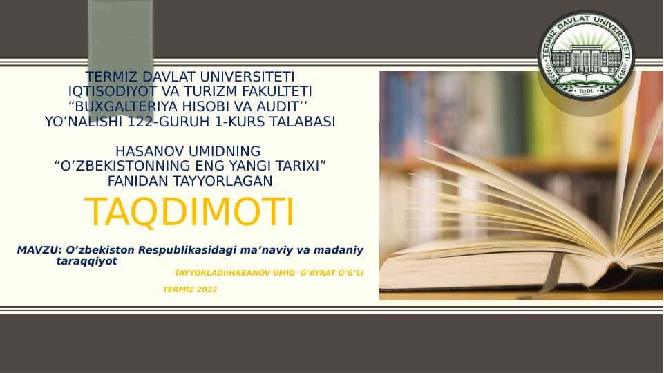 O’zbekiston Respublikasidagi ma’naviy va madaniy taraqqiyot