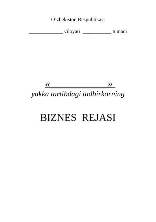 ASALARICHILIK BIZNES REJA.