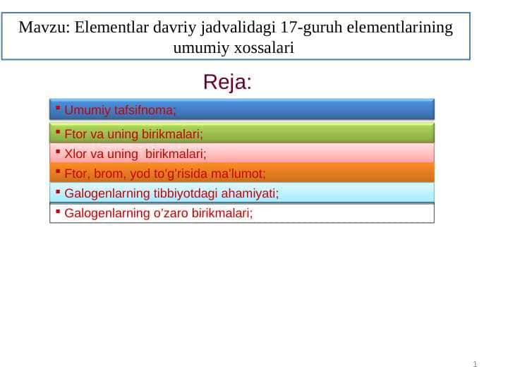 Elementlar davriy jadvalidagi 17-guruh elementlarining umumiy xossalari