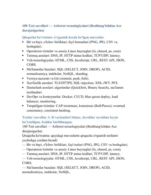 Agros testlar/Axborot texnologiyalari
