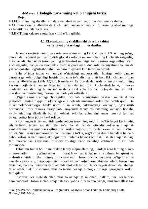 Ekоlоgik turizmning kelib chiqishi tаrixi.