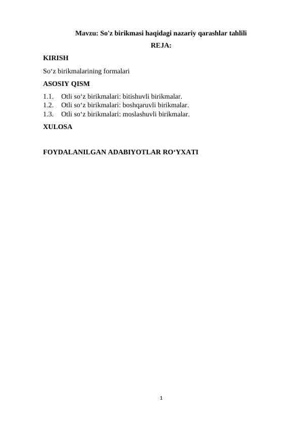 So'z birikmasi haqidagi nazariy qarashlar tahlili
