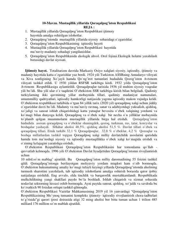 Mustaqillik yillarida Qoraqalpogʻiston respublikasi