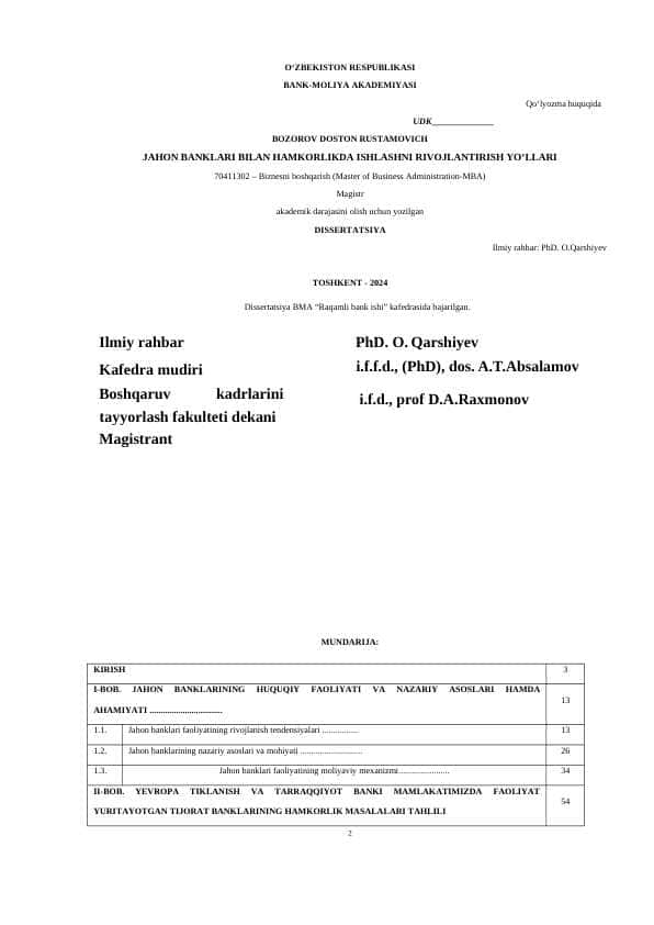 JAHON BANKLARI BILAN HAMKORLIKDA ISHLASHNI RIVOJLANTIRISH YO‘LLARI