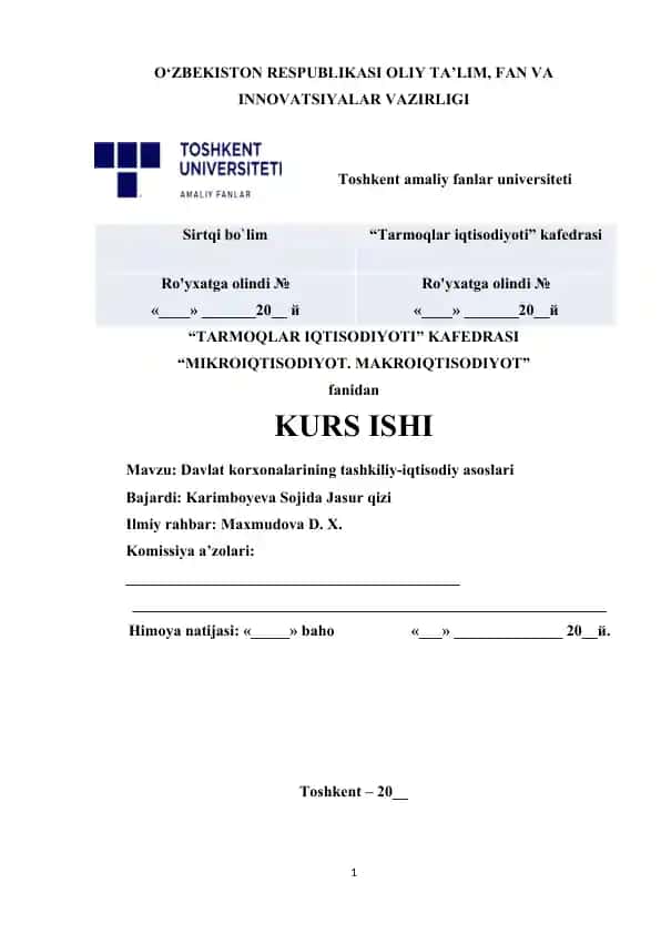 Davlat korxonalarining tashkiliy-iqtisodiy asoslari