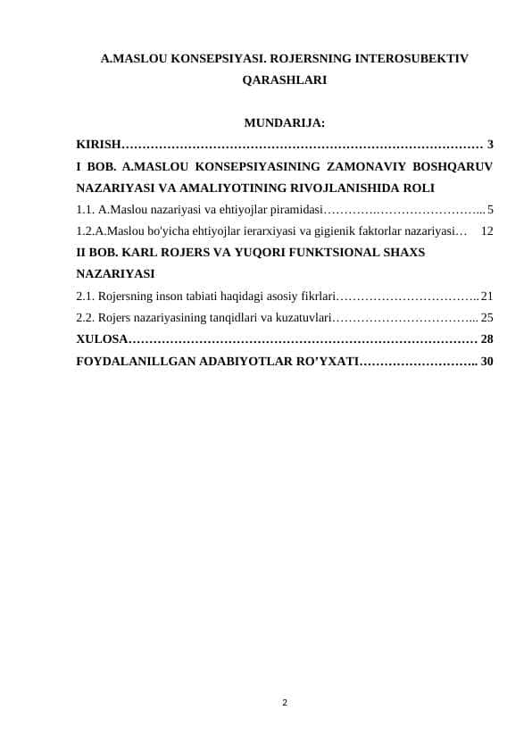 A.MASLOU KONSEPSIYASI. ROJERSNING INTEROSUBEKTIV QARASHLARI
