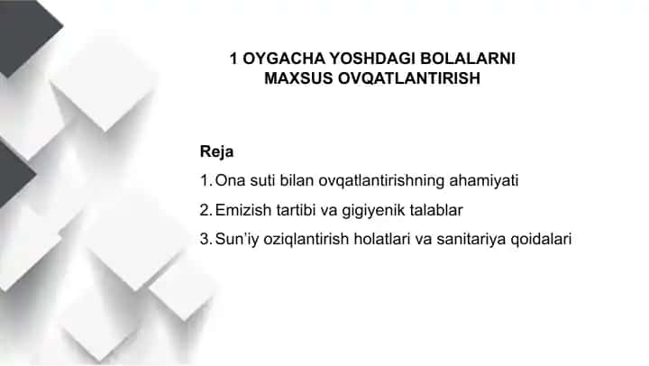 BIR OYGACHA YOSHDAGI BOLALARNI MAXSUS OVQATLANTIRISH