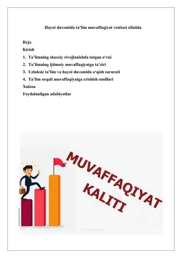 Hayot davomida ta’lim muvaffaqiyat vositasi sifatida