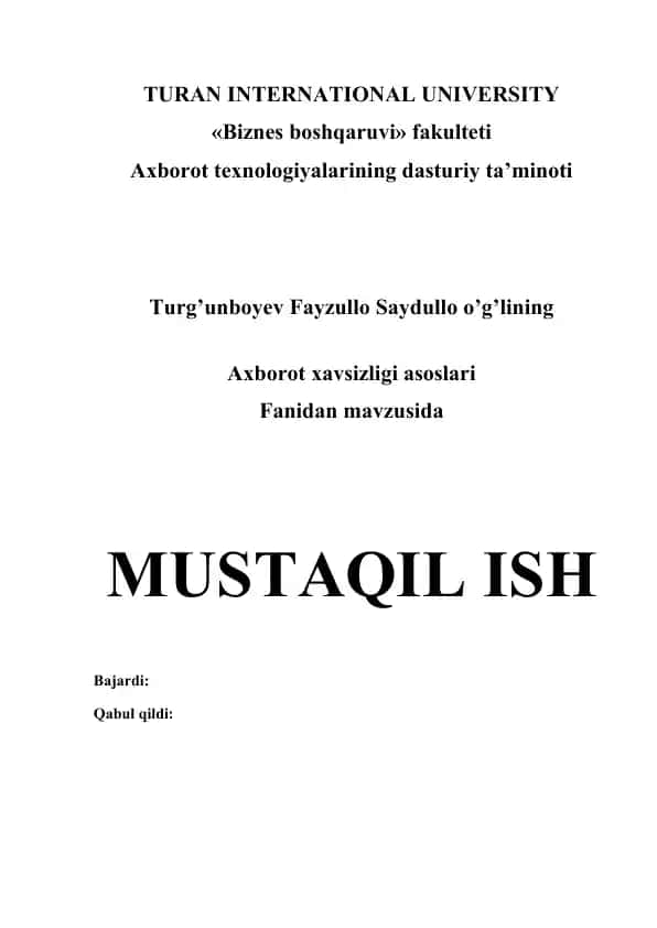 Axborot xavfsizligi arxitekturasi va strategiyasi