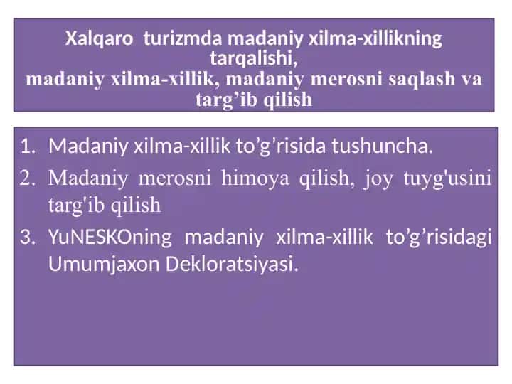 Xalqaro Turizm va Madaniy Xilma-Xillik