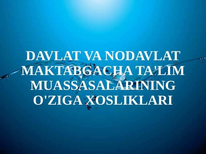 DAVLAT VA NODAVLAT MAKTABGACHA TA'LIM MUASSASALARINING O'ZIGA XOSLIKLARI