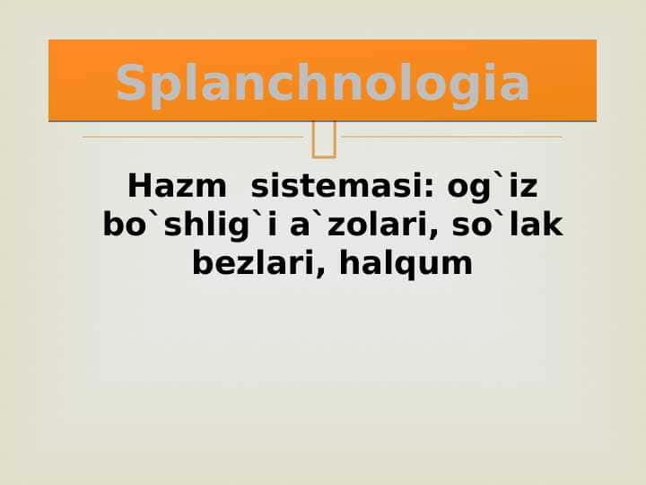 Hazm sistemasi: og`iz bo`shlig`i a`zolari, so`lak bezlari, halqum