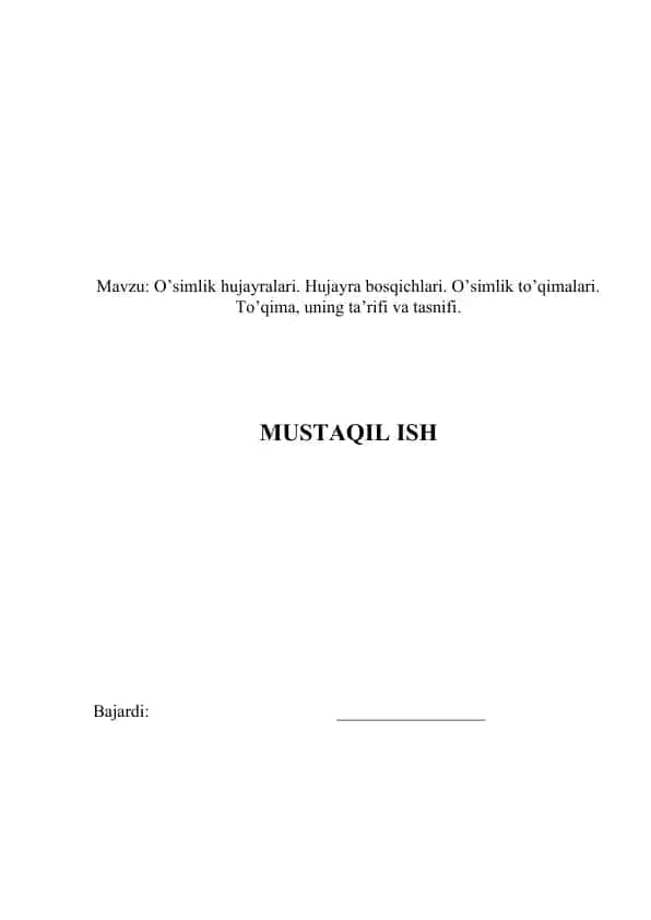 O’simlik Hujayralari
