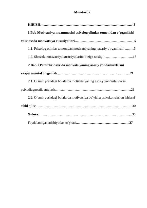 Motivatsiyaning asosiy yondoshuvlari kurs ishi