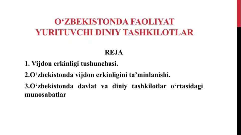 O‘zbekistondagi faoliyat yurituvchilari va diniy tashkilotlar
