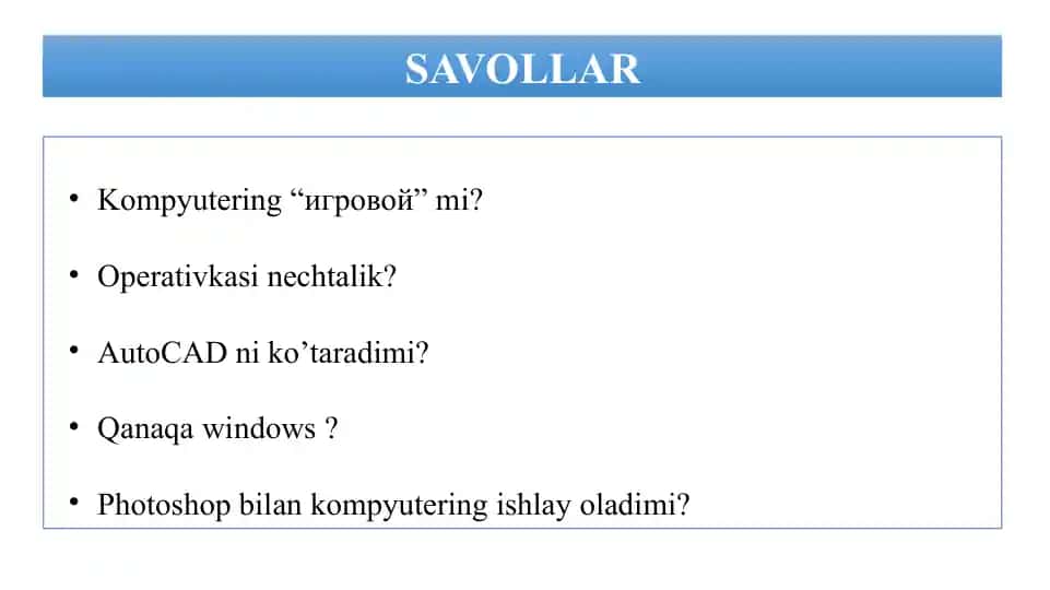 Kompyuter asosiy xarakteritikalari