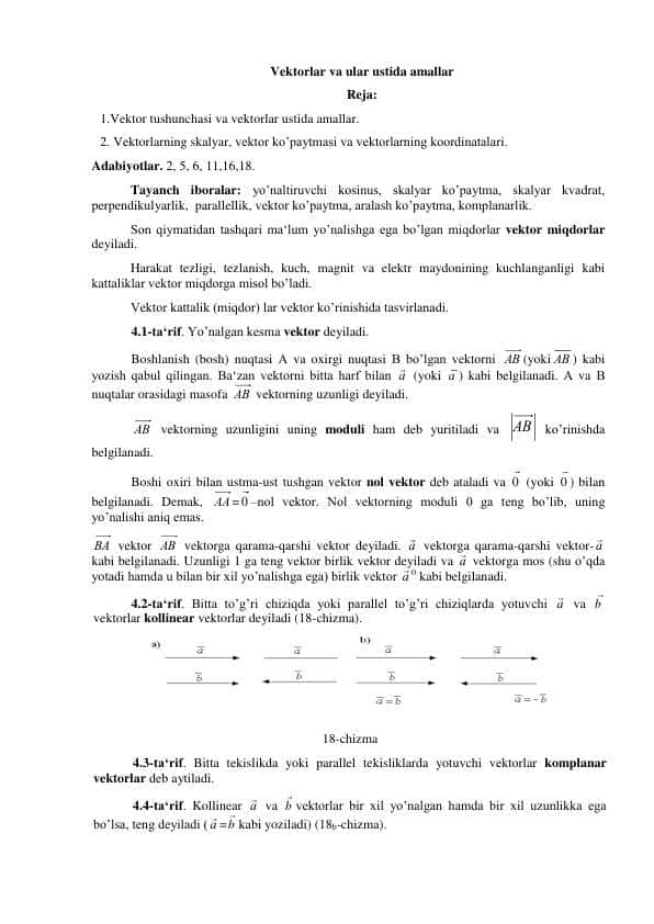 Vektorlar va ular ustida amallar