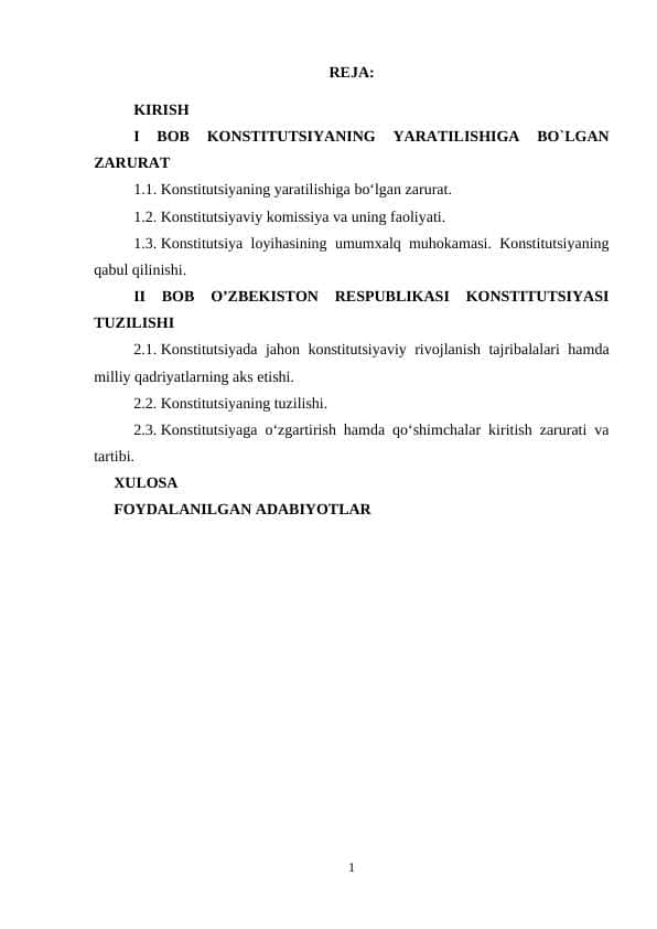 Konstitutsiyaning yaratilishiga bo’lgan zarurat