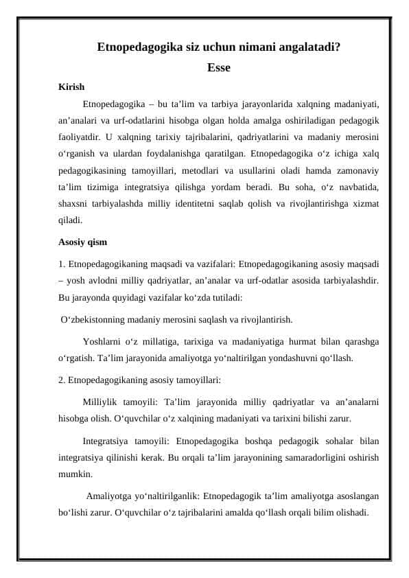 Etnopedagogika siz uchun nimani angalatadi?
