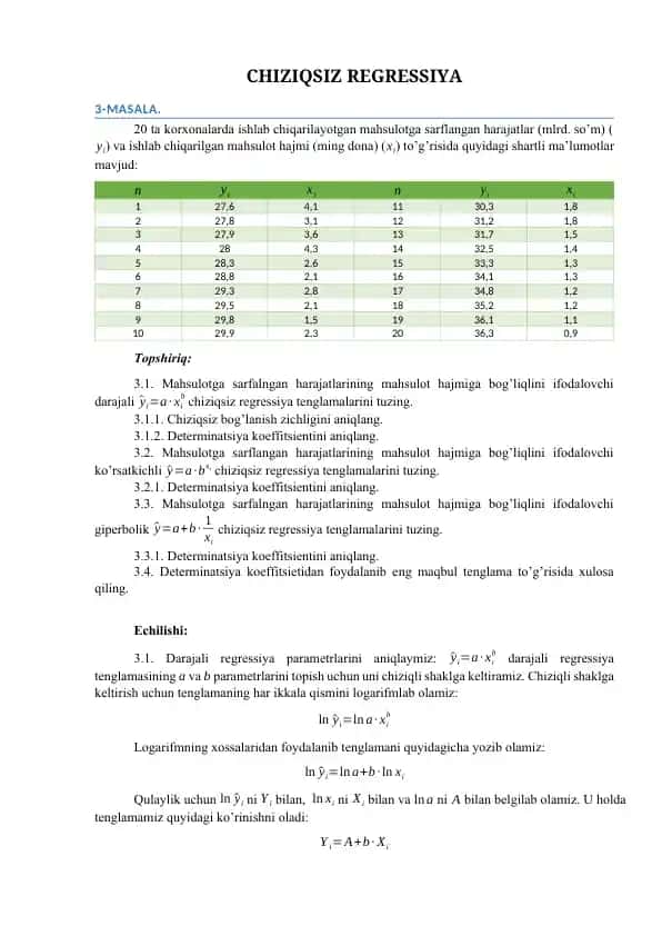 CHIZIQSIZ REGRESSIYA