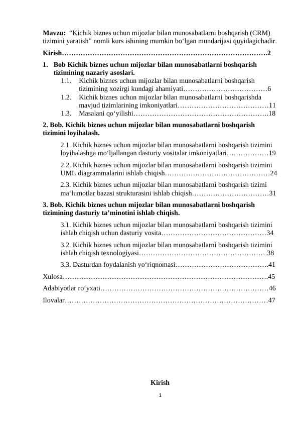 Kichik biznes uchun mijozlar bilan munosabatlarni boshqarish (CRM) tizimini yaratish