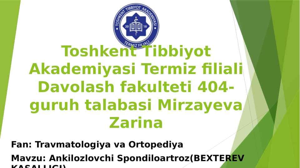 Ankilozlovchi Spondiloartroz(BEXTEREV KASALLIGI)