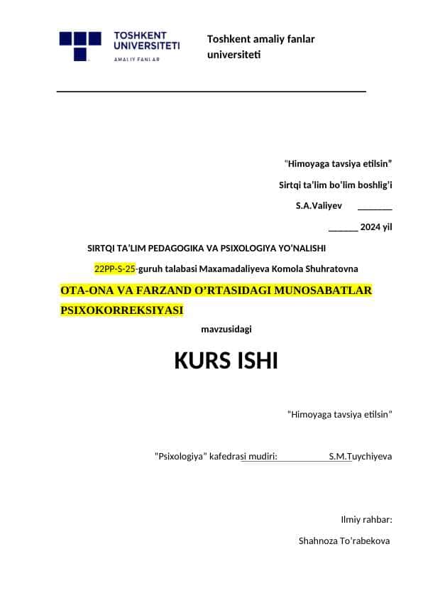 OTA_ONA VA FARZAND OʻRTASIDAGI MUNOSABATLAR PSIXOKORREKSIYASI