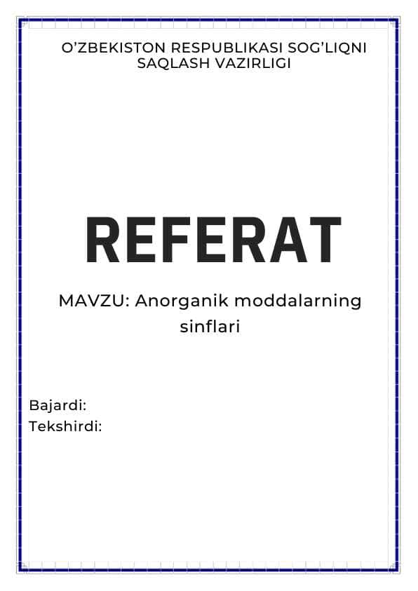 Anorganik moddalarning sinflari
