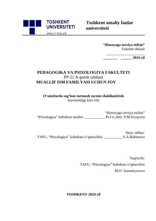 O‘smirlarda sog‘lom turmush tarzini shakllantirish