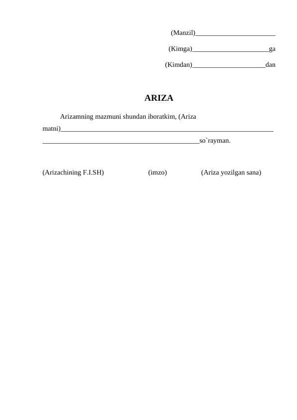 Ruxsat so`rash ariza (namuna)